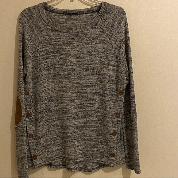 Mine Anthropologie Size L Gray Pullover Elbow Patch Long Sleeve Faux Side Button - Picture 1 of 11